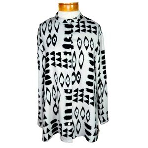 Natori Mandarin Collar Tribal Print Slinky Button Down Tunic Fits-M/L Tagged XS